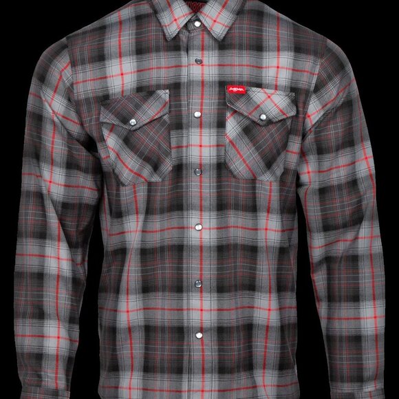New DIXXON Barrett-Jackson Men's Black, Red and Gray Plaid Button Down Sz XLT - Picture 9 of 9